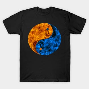 Blue And Orange Fire Yin Yang T-Shirt